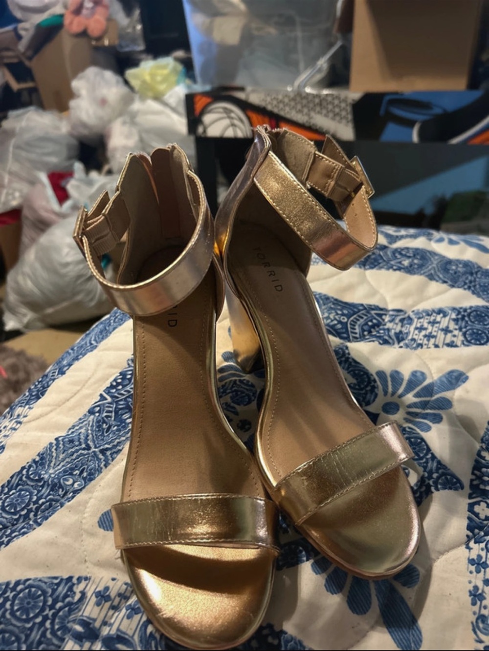 torrid Rose Gold Metallic Ankle-Strap Block Heels